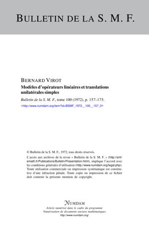Thumbnail of book Modèles d'opérateurs linéaires et translations unilatérales simples cover