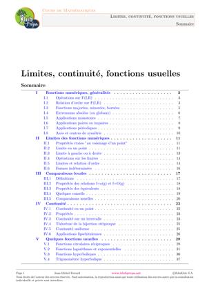 Thumbnail of book Cours de Mathématiques Limites, continuité, fonctions usuelles cover
