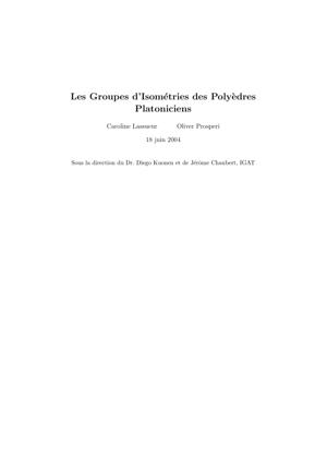 Thumbnail of book Les roupes de Symétrie des solides platoniciens cover