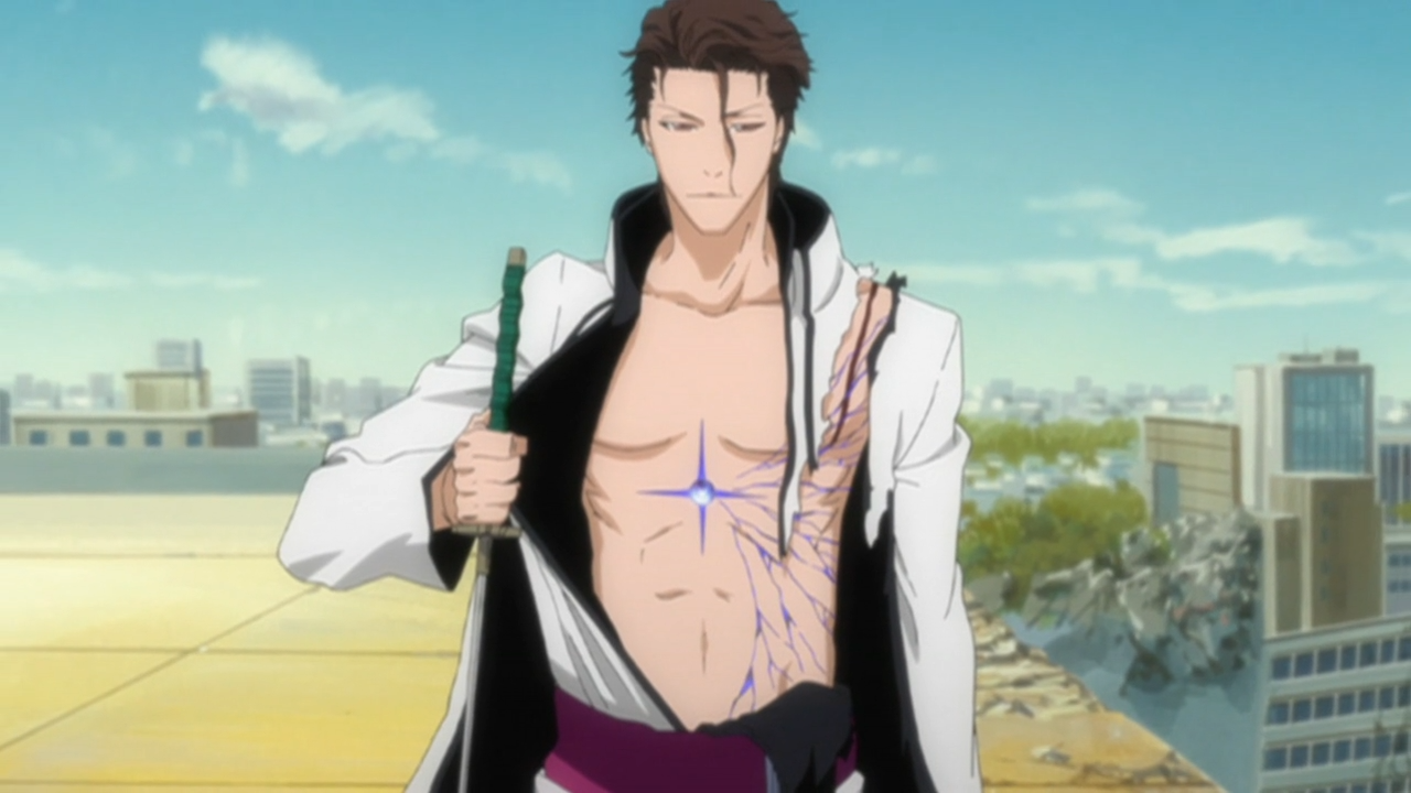 Aizen Sousuke fusing with the Hogyoku