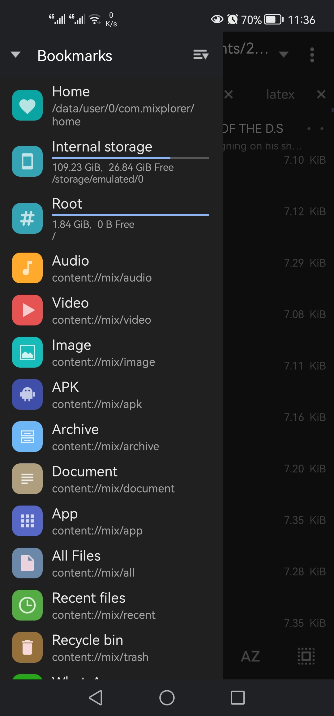 MiXplorer user interface menu
