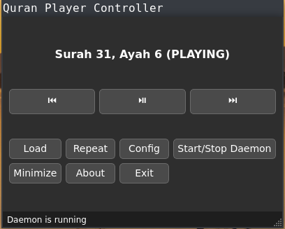 Quran player graphical user interface
