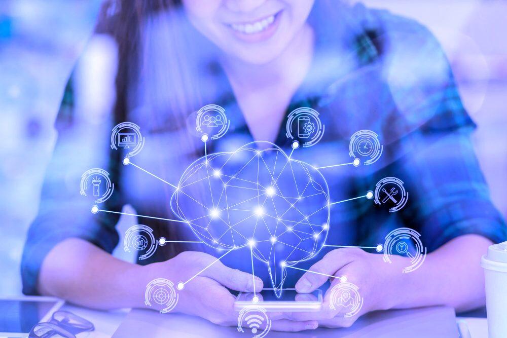 A girl using holographic technology , future technology Thumbnail